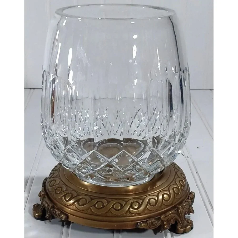 CASTILIAN  LEAD CUT CRYSTAL BRONZE PEDESTAL CANDLE LAMP CENTERPIECE BOWL VASE - Picture 7 of 11